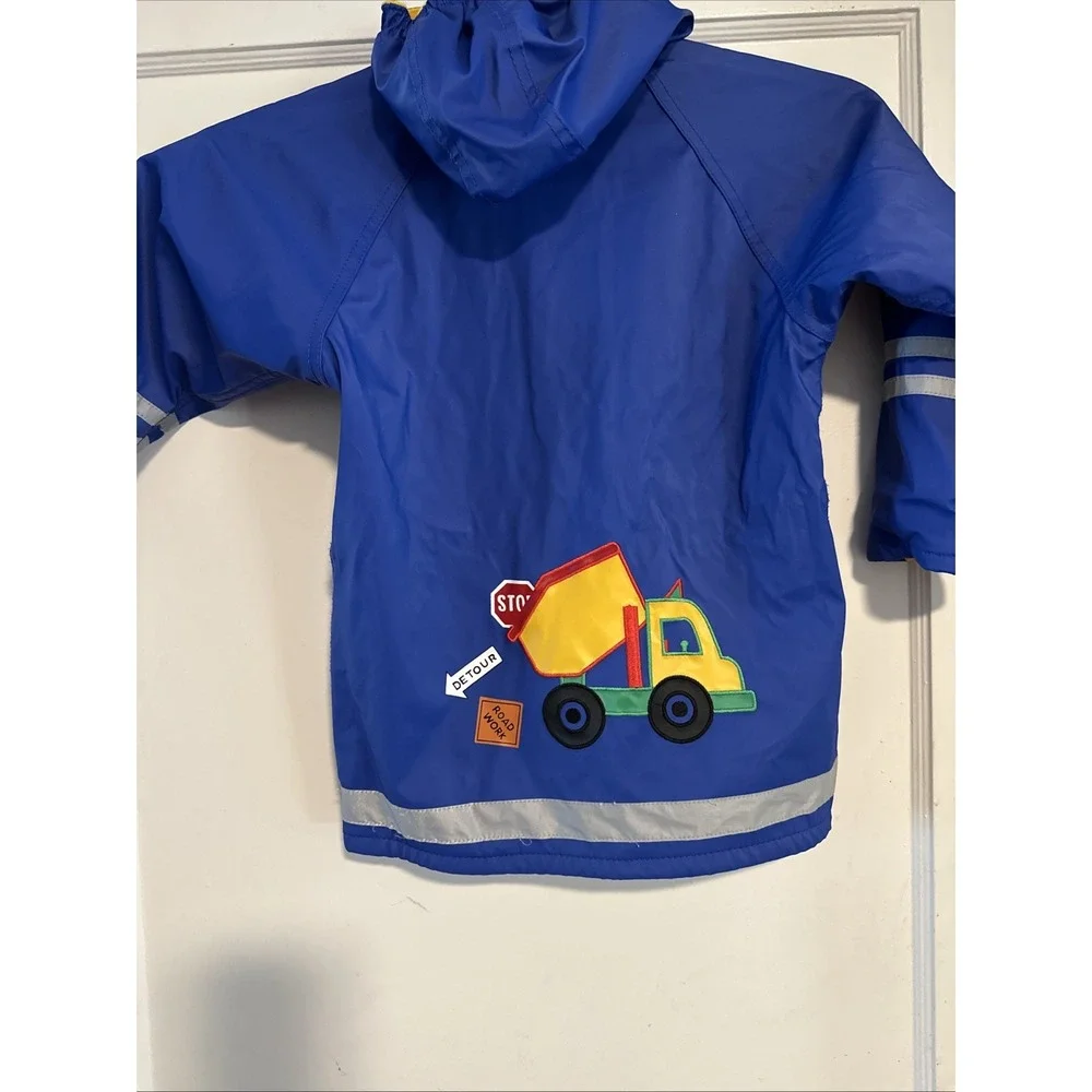 Wippette Kids Hooded Rain Coat Jacket Boys Size 3 Blue Road Work Fleece Lined